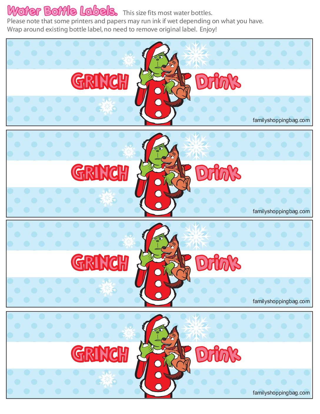 Free Printable the Grinch Water Bottle Labels, Birthday Buzzin